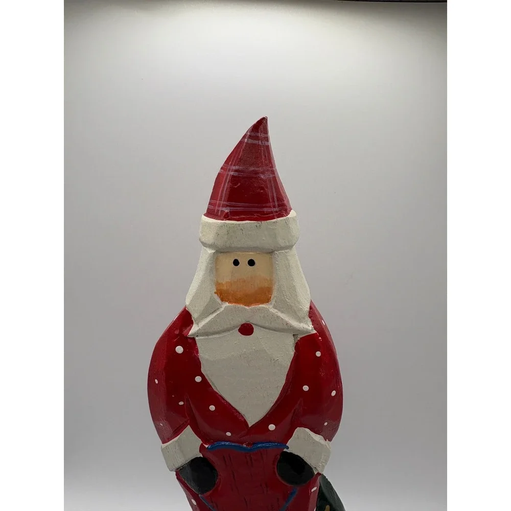 Vintage Midwest of Cannon Falls Folk Art Santa Figurine Resin Faux Wood Heart